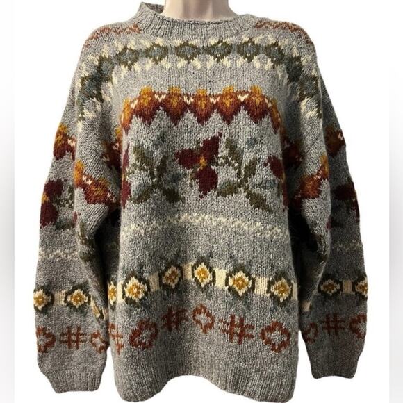 Vintage LLBean women’s wool sweater size Large fair isle fall harvest - Picture 2 of 10